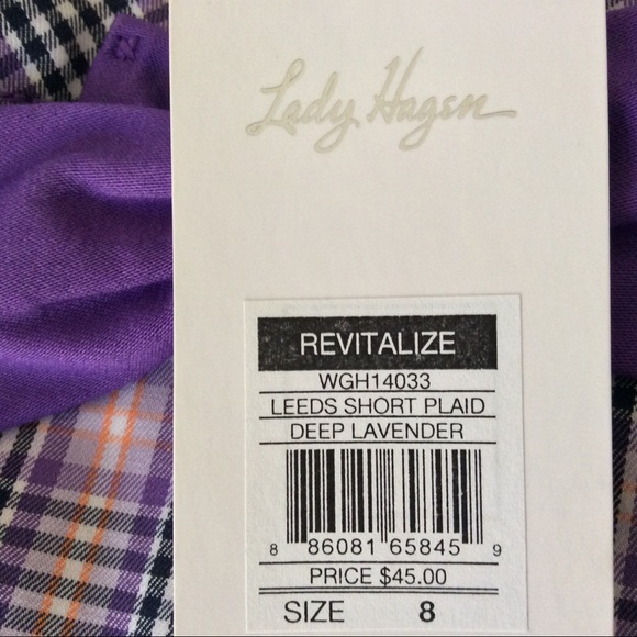 LADY HAGEN PURPLE NEON YELLOW PLAID GOLF SHORTS SIZE 8 NWT - Picture 6 of 8